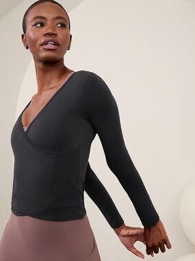 Athleta With Ease Wrap Top Black Long Sleeve